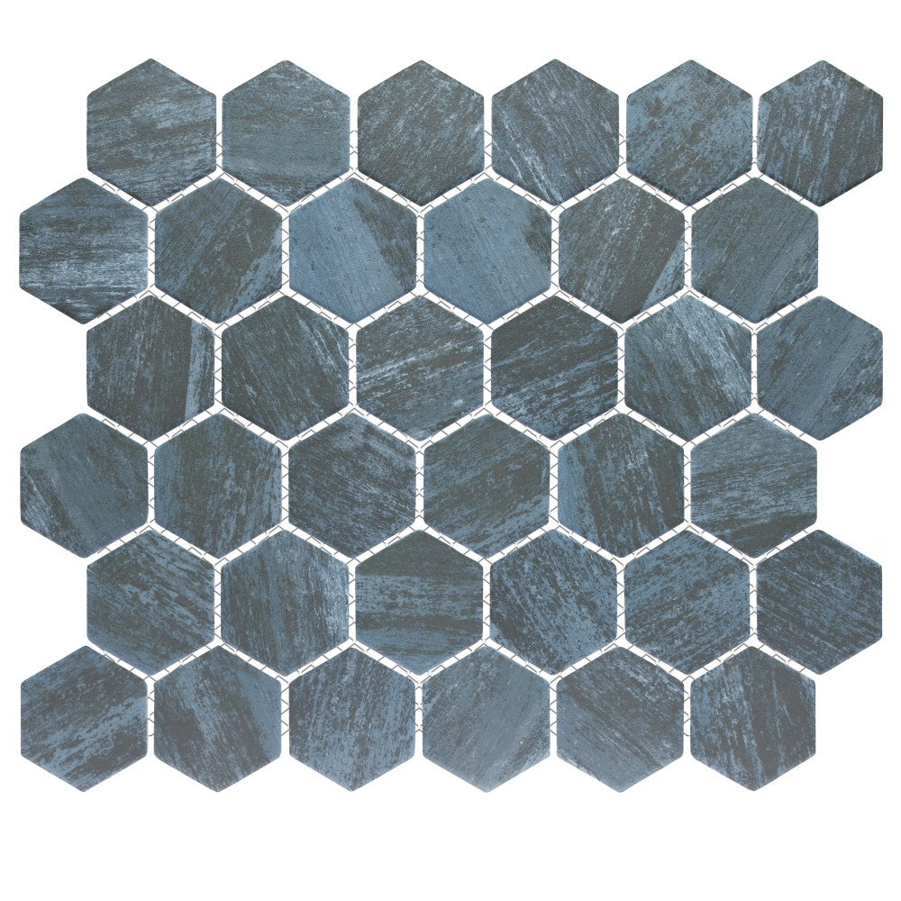 Sample – Cassis 2″ Hex Black Porcelain Mosaic Tile