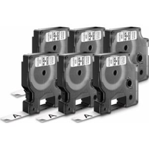 D1 Label Tape, 1/2 Inch x 23 Feet, Black on White, 6 Cassettes