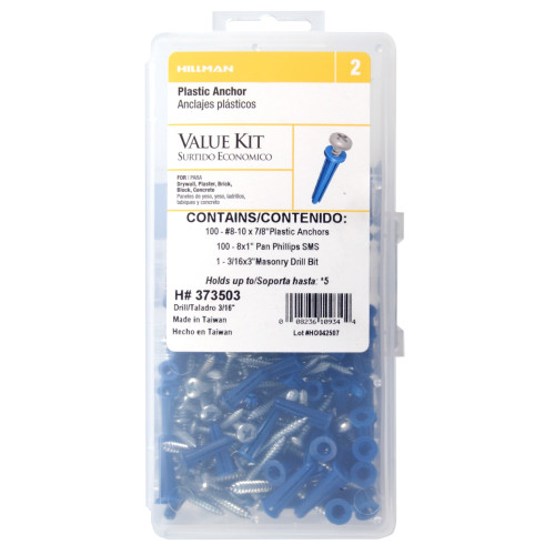 Blue Conical Plastic Anchor Kits #8-10 Pan Phillips 7/8