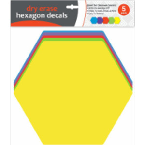 Dry Erase Hexagon Decals, 11" x 11", Assorted, 5-Pack