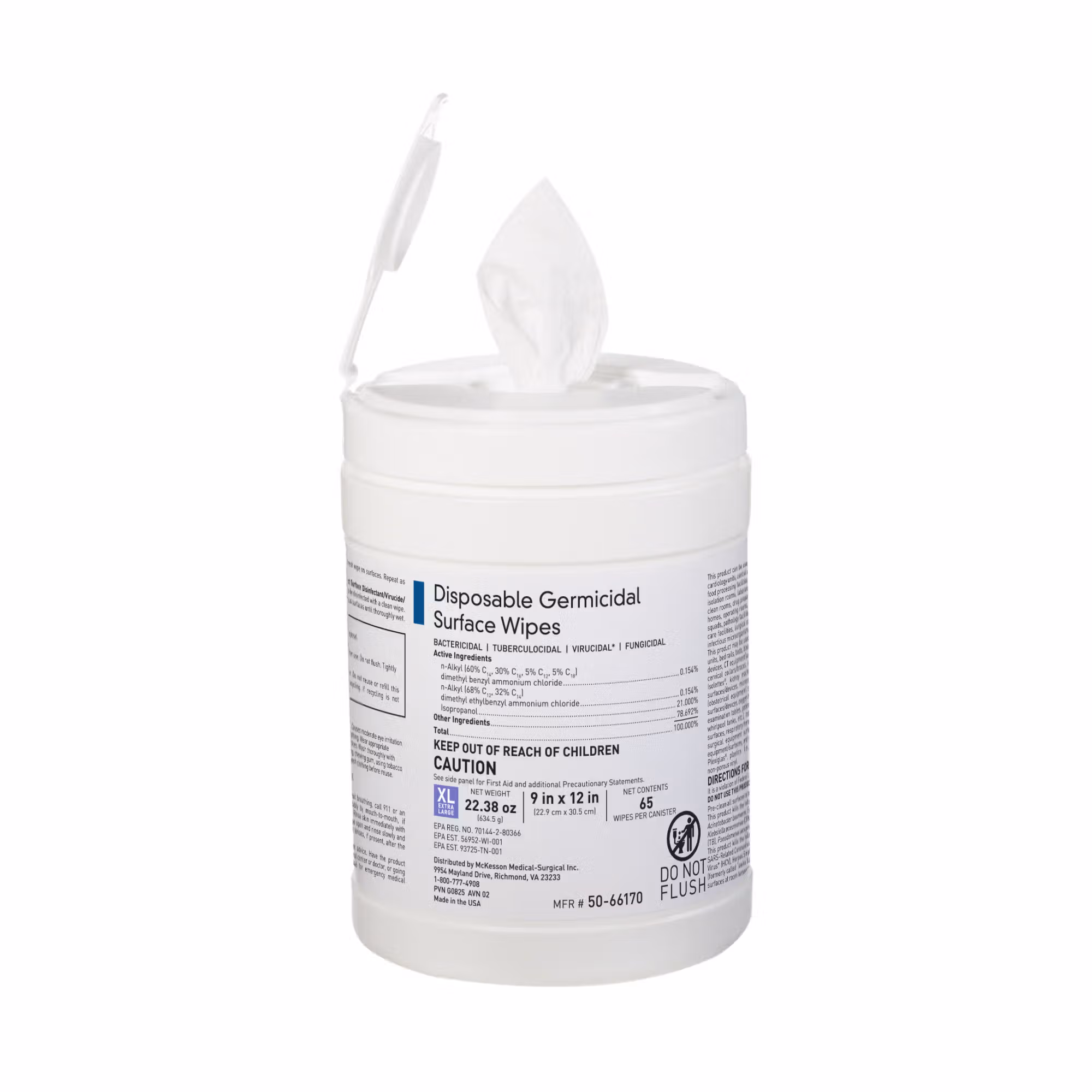 McKesson Germicidal Extra Large Surface Disinfectant Wipes, Canister