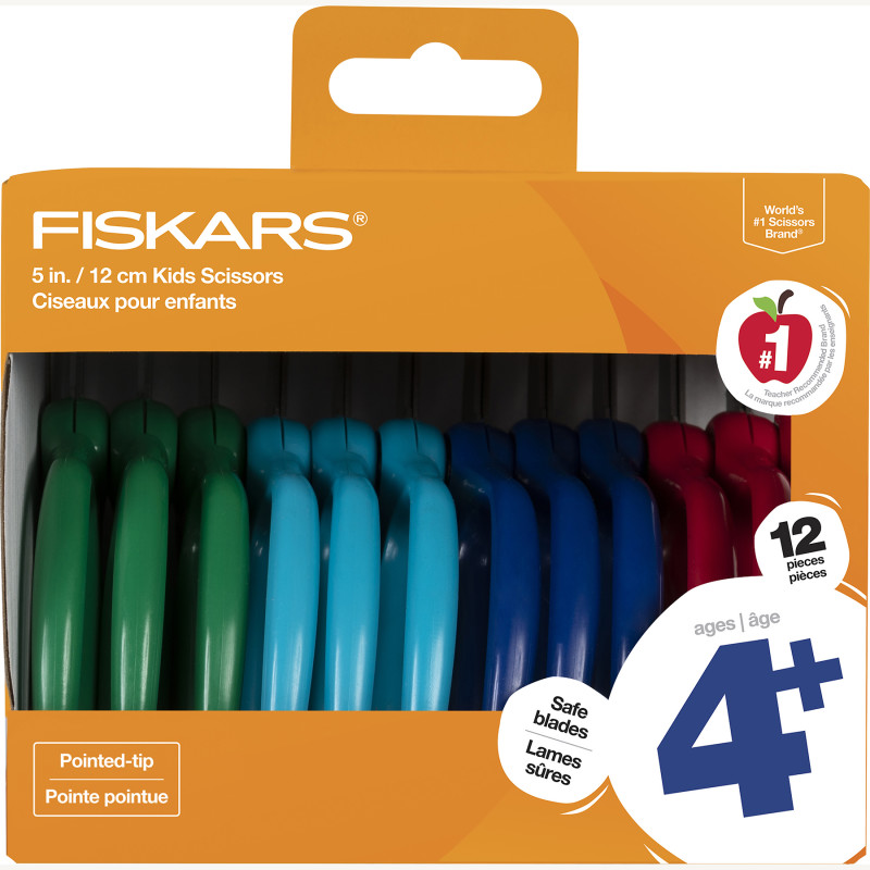 Kids Scissors Classpack, Pointed, 5", Pack of 12