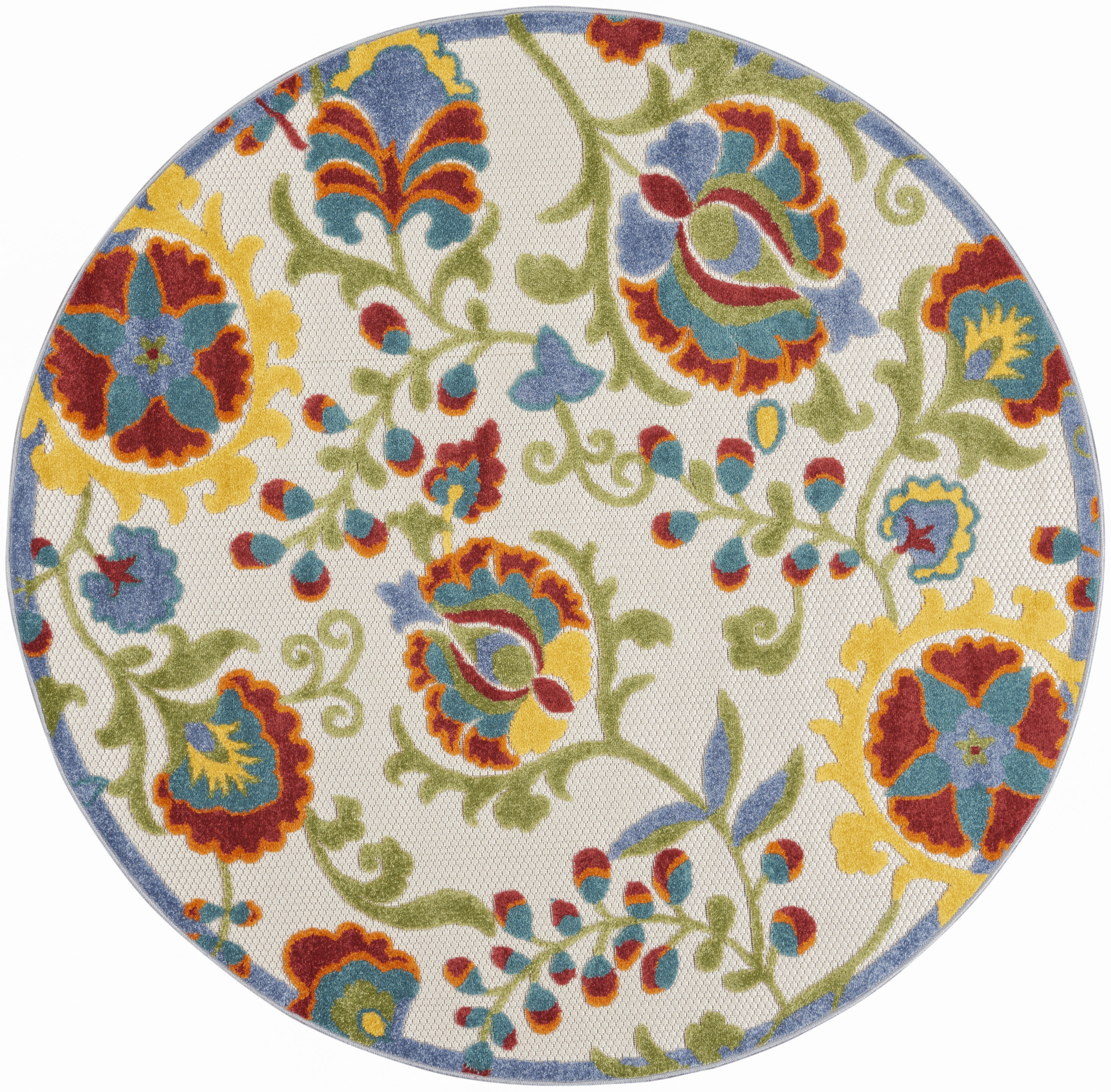 Nourison Aloha 4' x Round Ivory Multicolor Farmhouse Rug