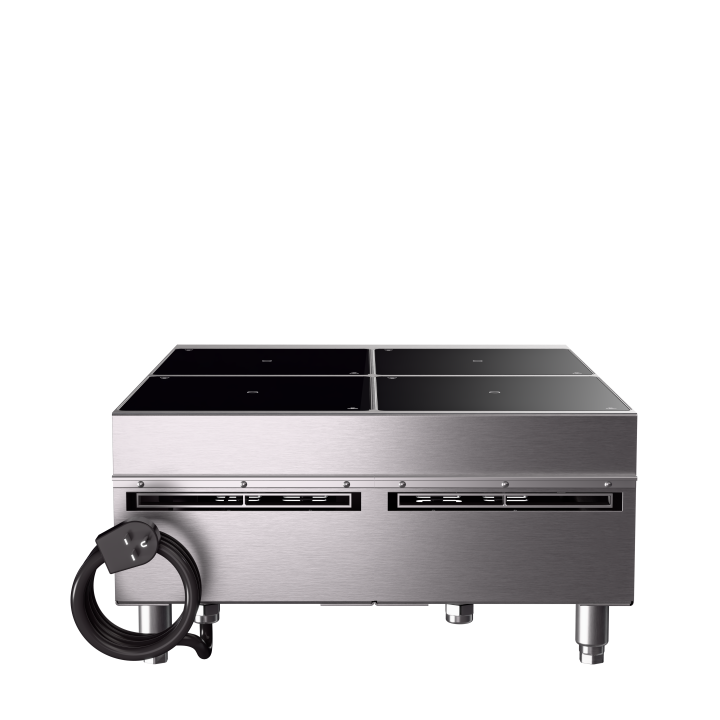 208- to 240-volt four-hob heavy-duty induction range with temperature control probe and programs