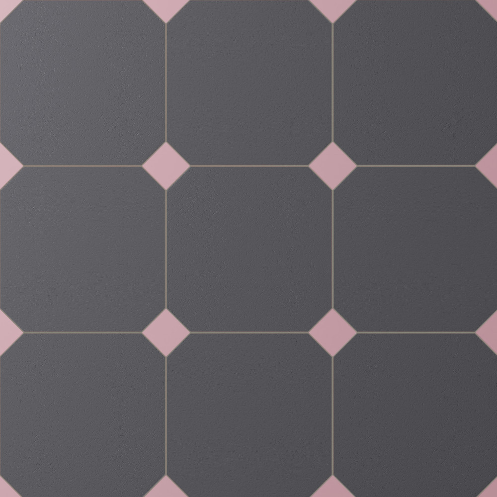 Vaudeville Octagon Antracita with Taco Pink 7-7/8 in. x 7-7/8 in. Porcelain Floor and Wall Tile