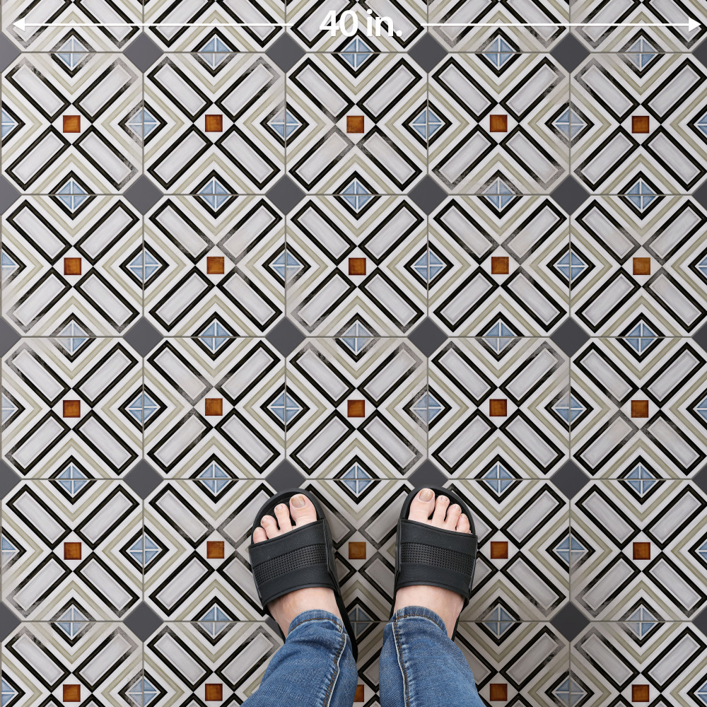Vaudeville Octagon Deco Ritter with Taco Antracita 7-7/8 in. x 7-7/8 in. Porcelain Floor and Wall Tile