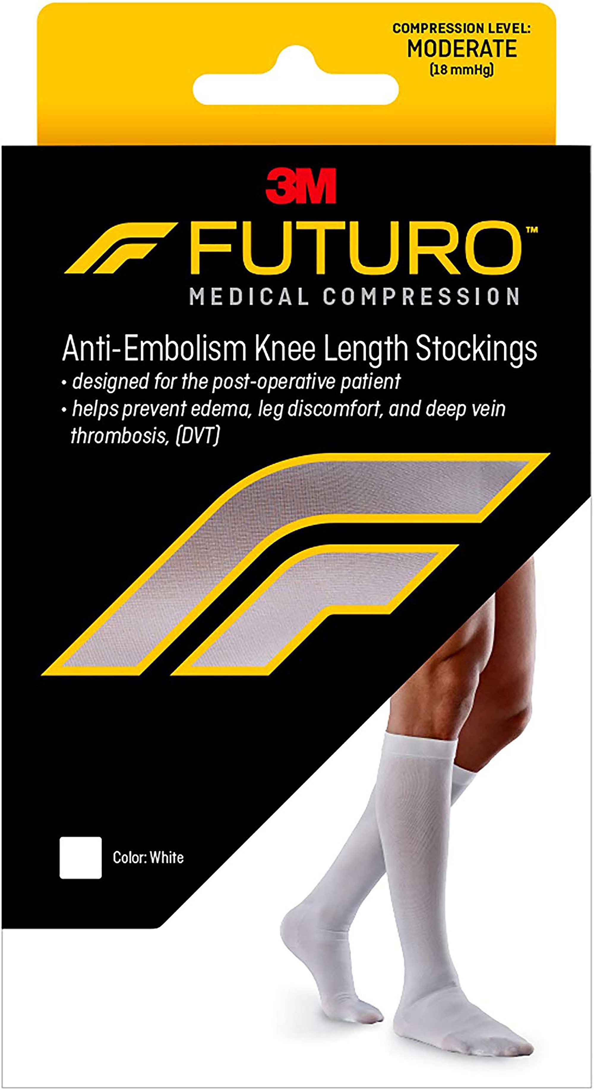 3M Futuro Anti-Embolism Stockings, Knee-High, Closed-Toe, Medium/Regular, White MK 1084276