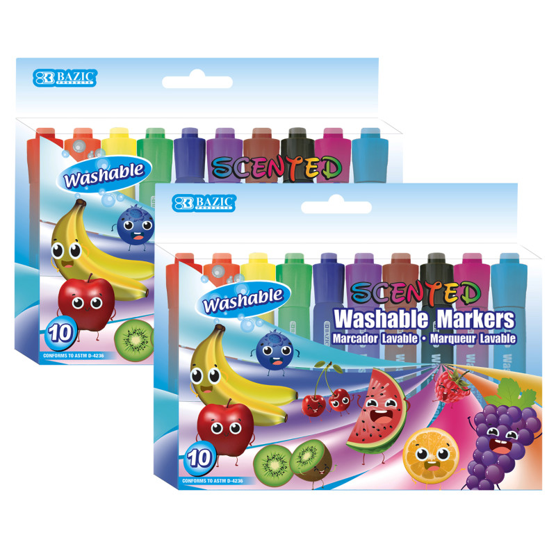 Washable Fruit Scented Markers, Chisel Tip, 10 Per Pack, 2 Packs