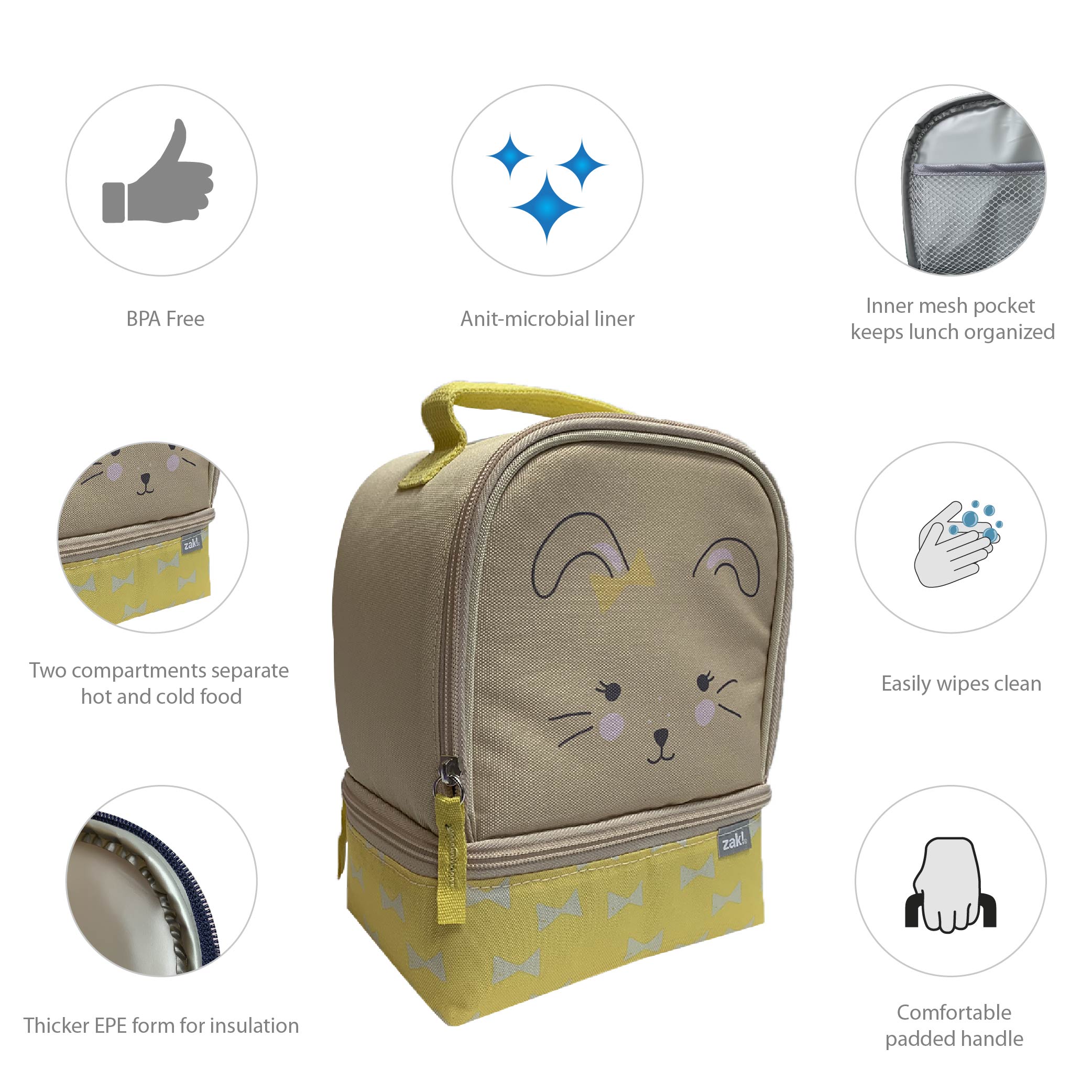 Soft Lines 2-compartment Reusable Insulated Lunch Bag, Bunnies slideshow image 5 Soft Lines 2-compartment Reusable Insulated Lunch Bag, Bunnies slideshow image 5