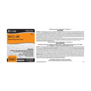 Hillyard, Label RTU 131 De/Cl-100 Degreaser