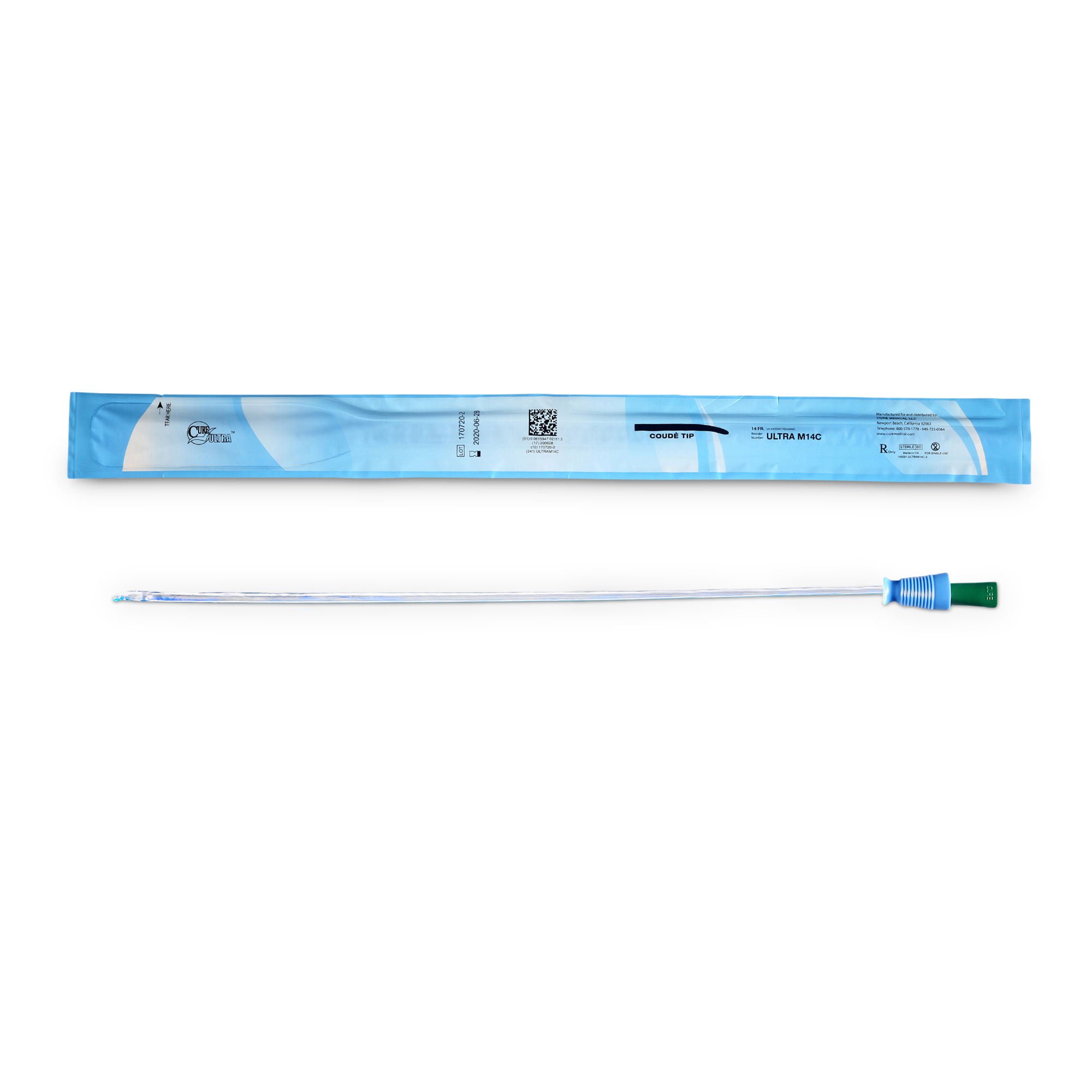Cure Ultra® Urethral Catheter, 14 Fr, Male, Coudé