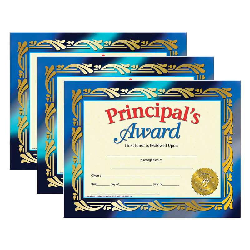 Principal's Award Certificate, 8.5" x 11", 30 Per Pack, 3 Packs