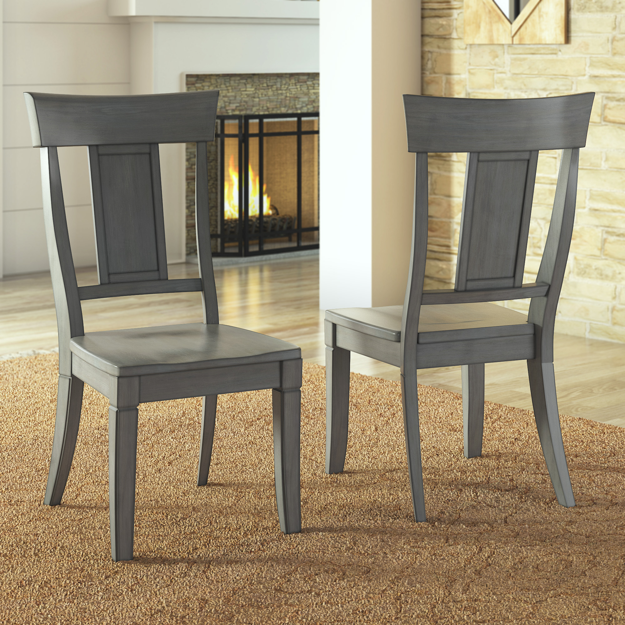 Panel Back Wood Dining Chairs (Set of 2)
