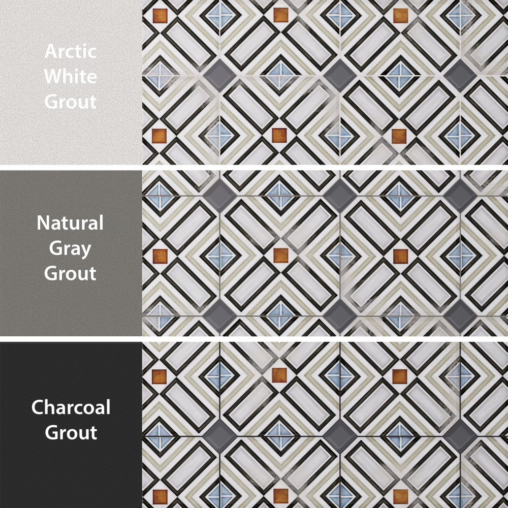 Vaudeville Octagon Deco Ritter with Taco Antracita 7-7/8 in. x 7-7/8 in. Porcelain Floor and Wall Tile