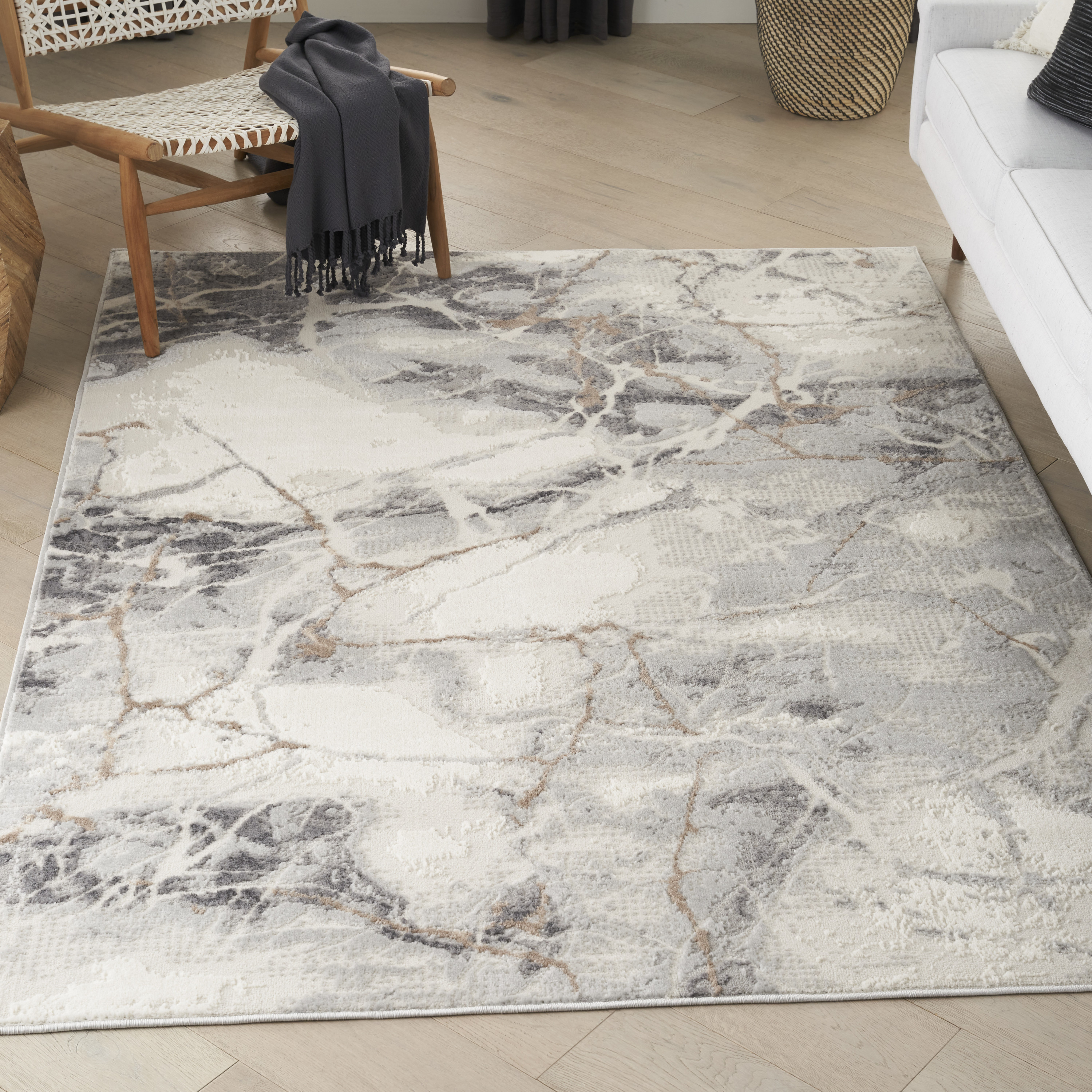 Nourison Elation 5'3" x 7'3" Ivory Grey Modern Indoor Rug