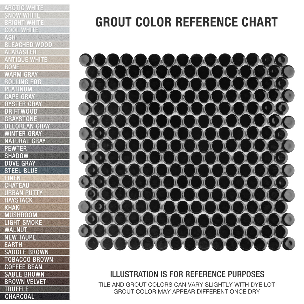 Hudson Penny Round Glossy Black 11-7/8 in. x 12-5/8 in. Porcelain Mosaic Tile