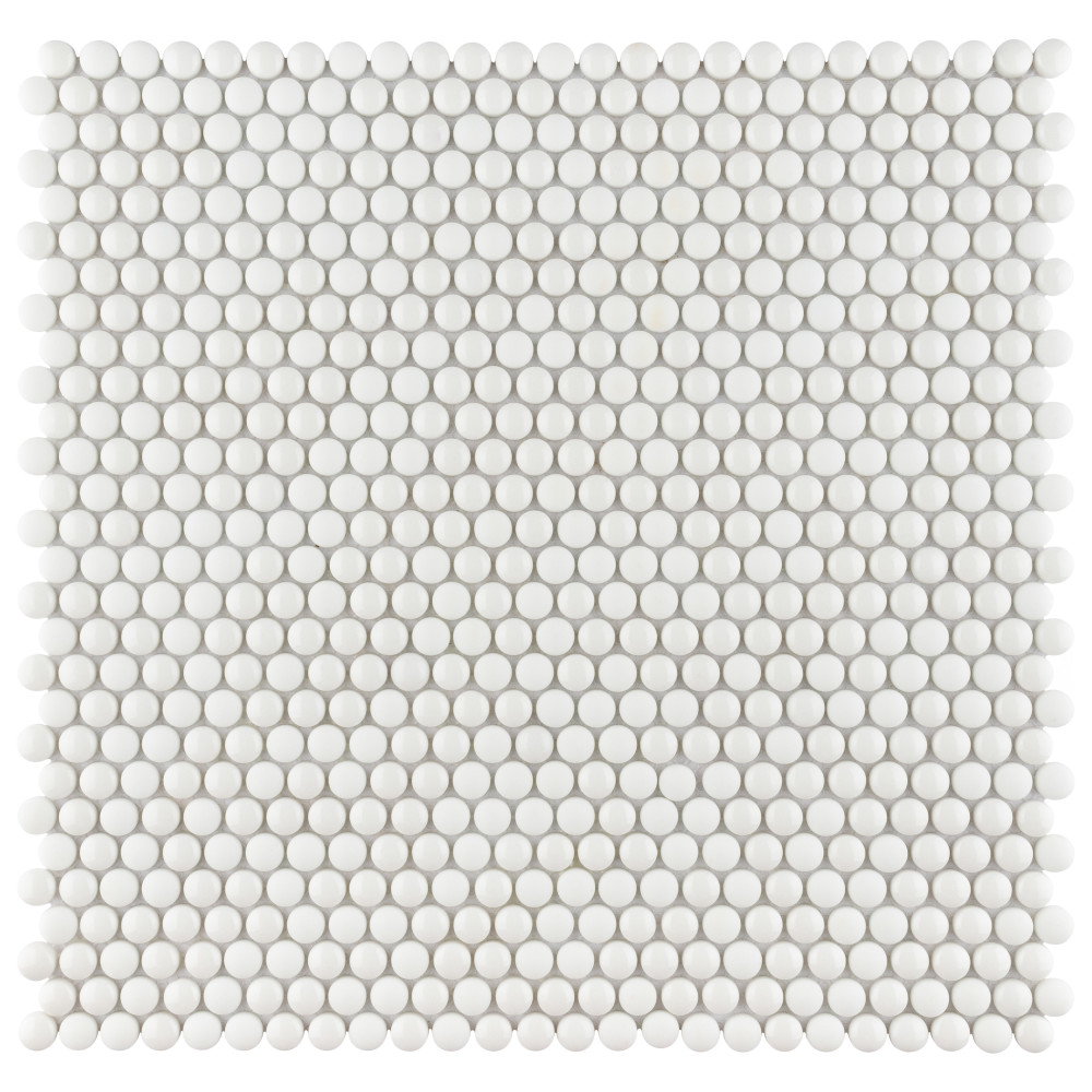 Expressions Button White 12-1/2 in. x 12-3/4 in. Glass Mosaic Tile