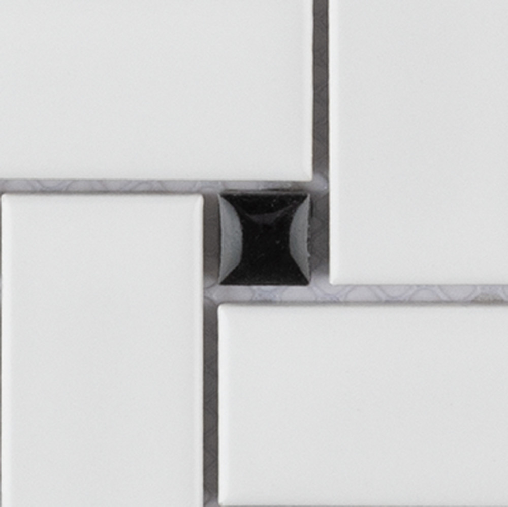Metro Basketweave White w/Black Dot 11-3/4 in. x 11-3/4 in. Porcelain Mosaic Tile