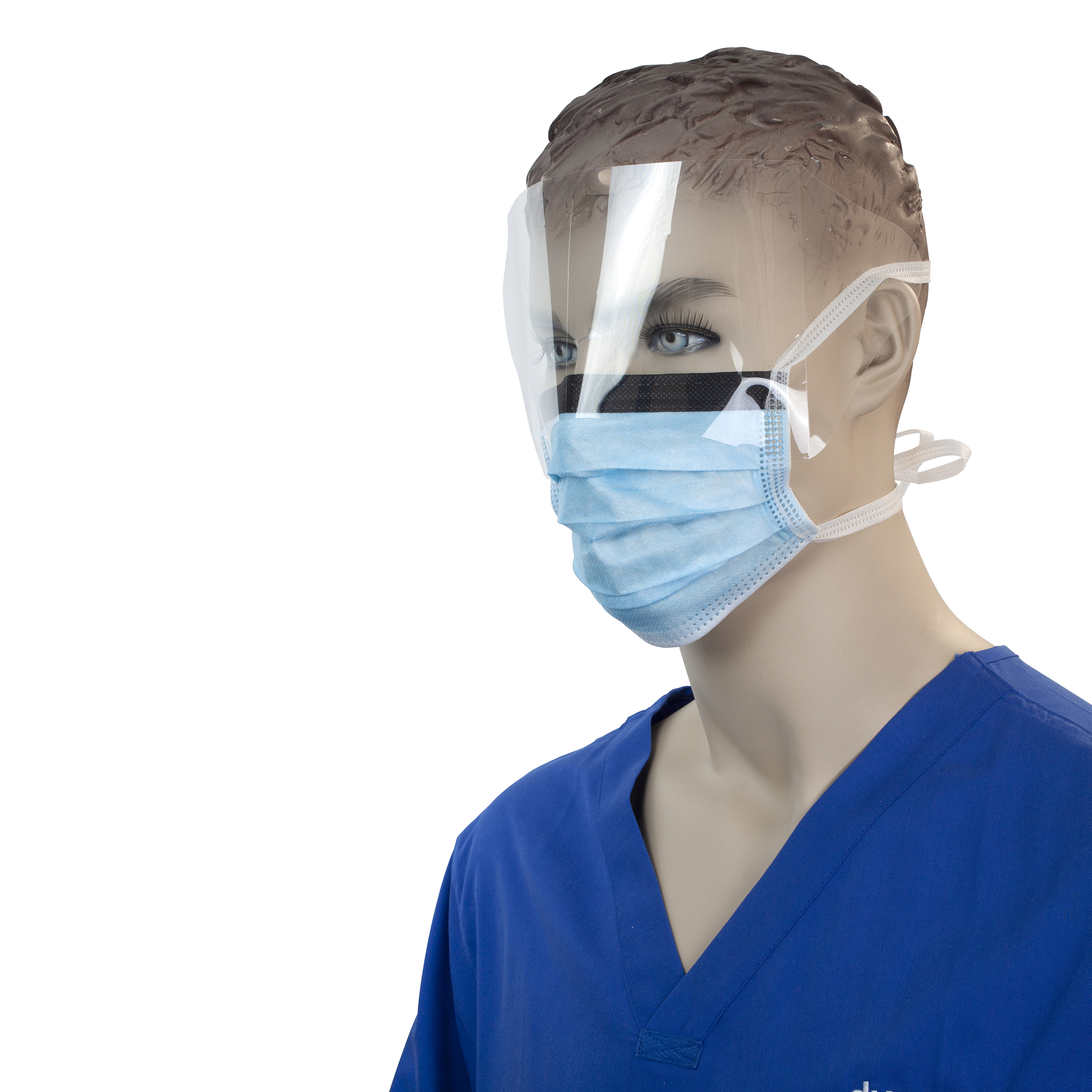 Surgical Face Mask with Ties & Plastic Shield - Blue