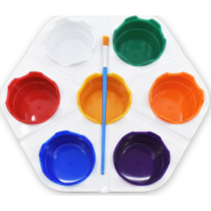 Seven-Cup Paint Caddy with Brush, Multicolor