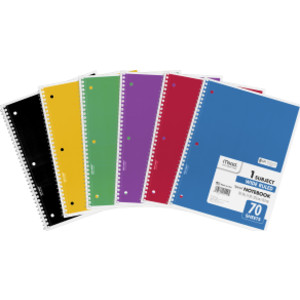 Spiral Notebook, 1 Subject, Wide Ruled, 70 Sheets, 10 1/2" x 7 1/2"