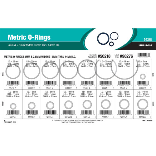 Nitrile Metric O-Ring Assortment (2mm, 2.5mm Width)