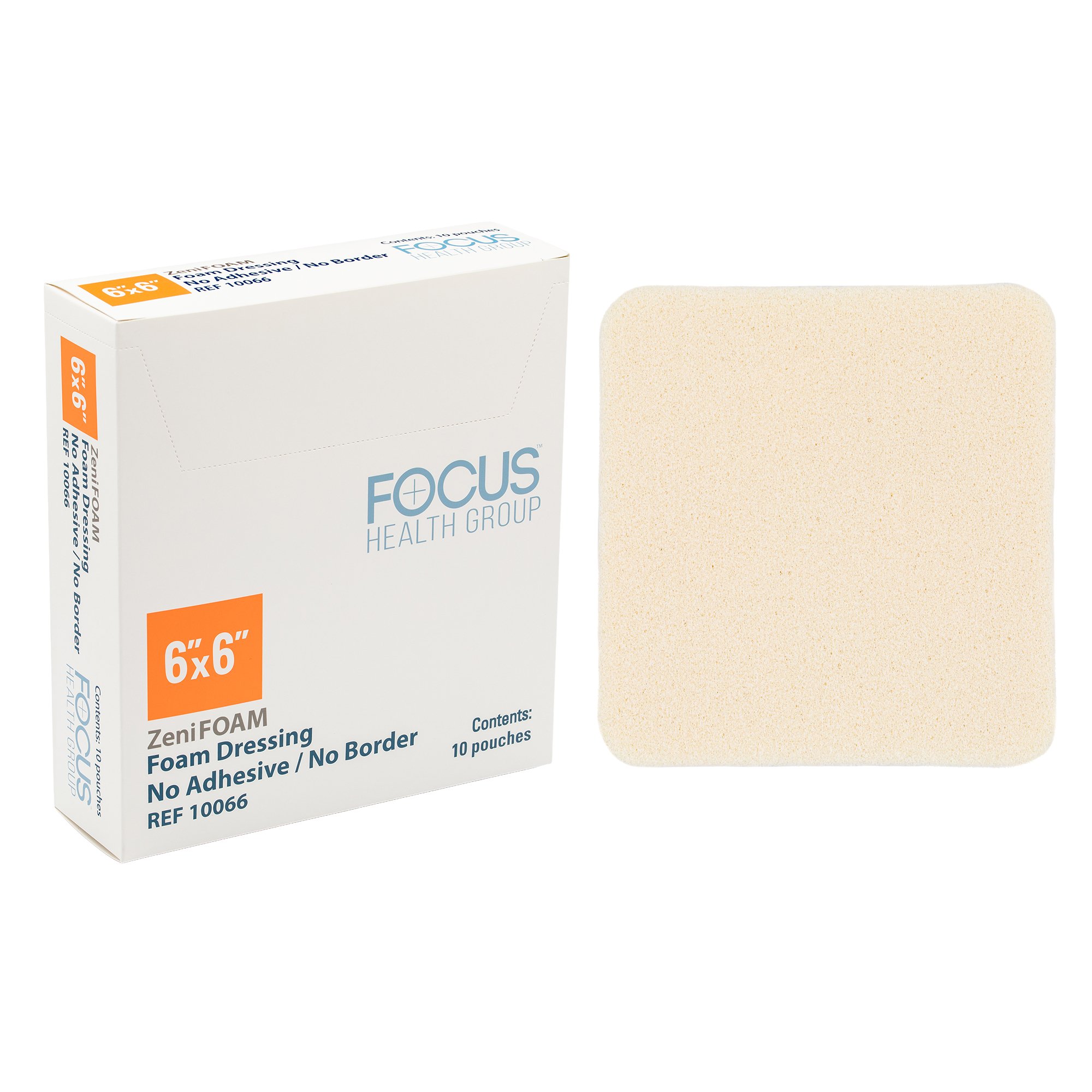 Focus Health Group DRESSING, FOAM ZENIFOAM NON-ADH 6"X6" W/O BORDER (10/BX)