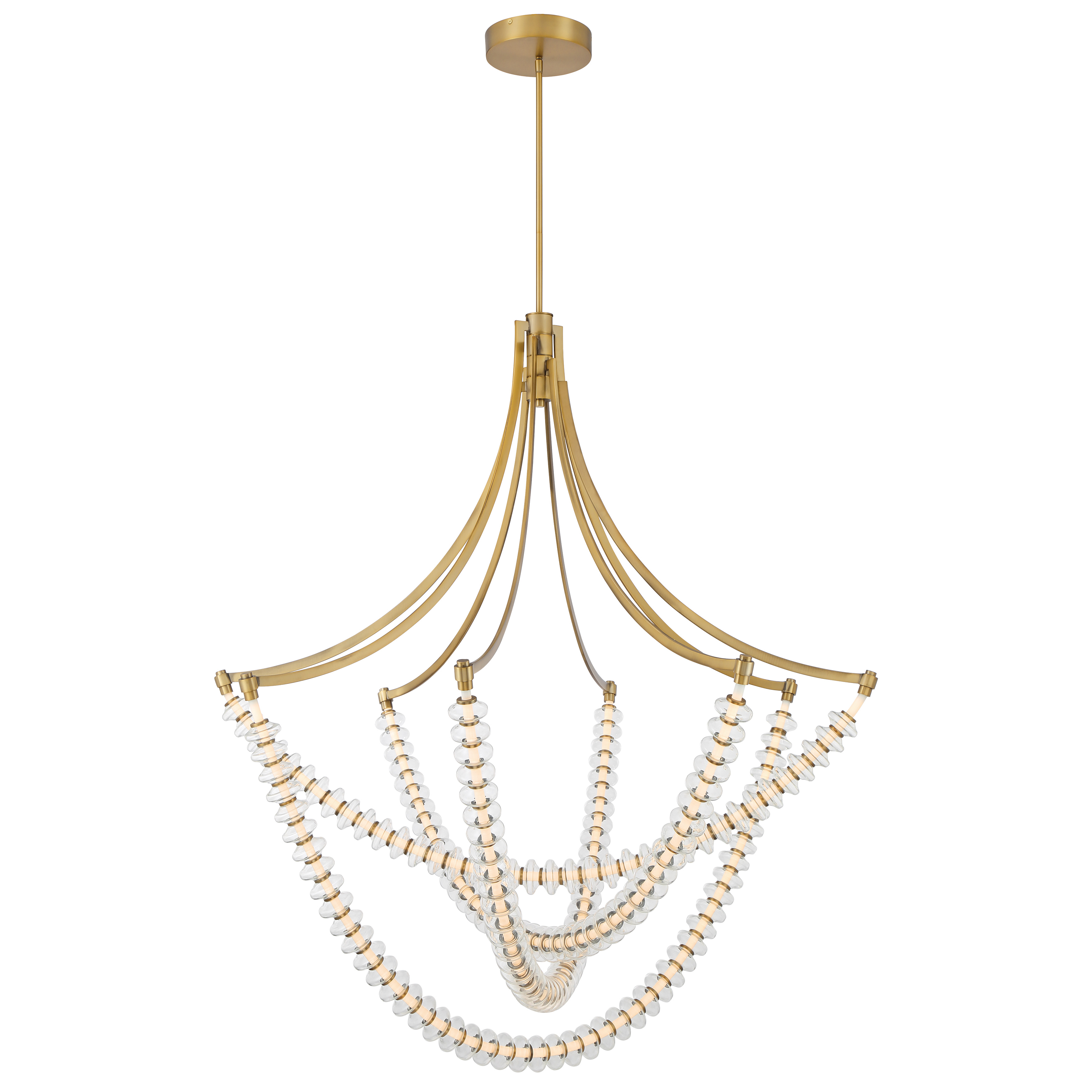 The Pearl chandelier makes a bold statement with its nearly 50-inch span and integrated LED technology. The Legacy Brass finish paired with clear glass creates a sophisticated look perfect for large spaces. - alternate view
