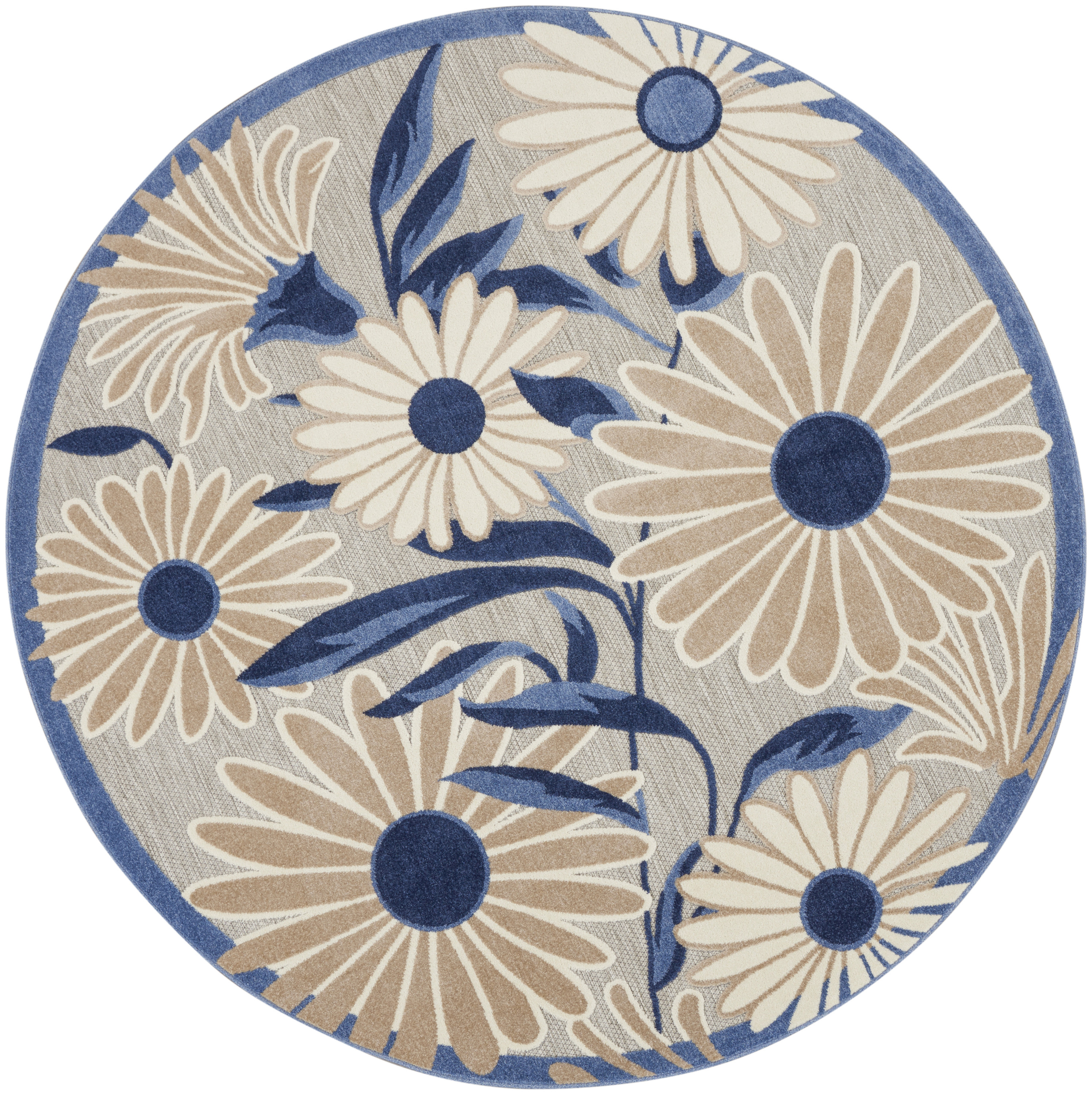 Nourison Aloha 7'10" x Round Blue Grey Contemporary Rug