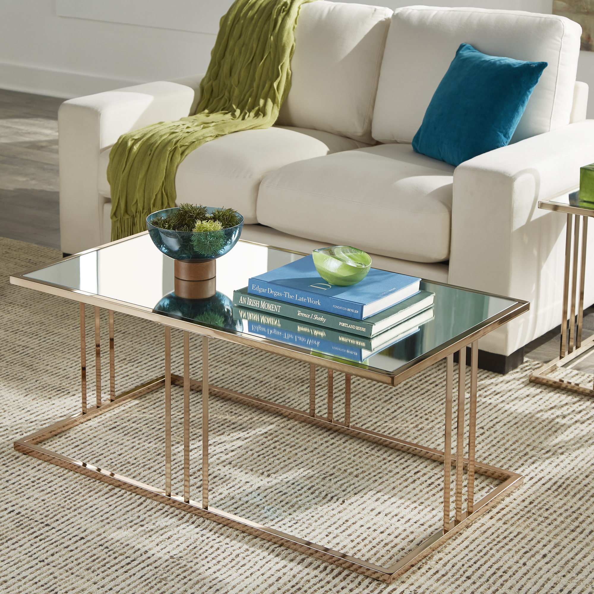 Champagne Gold Finish Coffee Table with Mirror Top