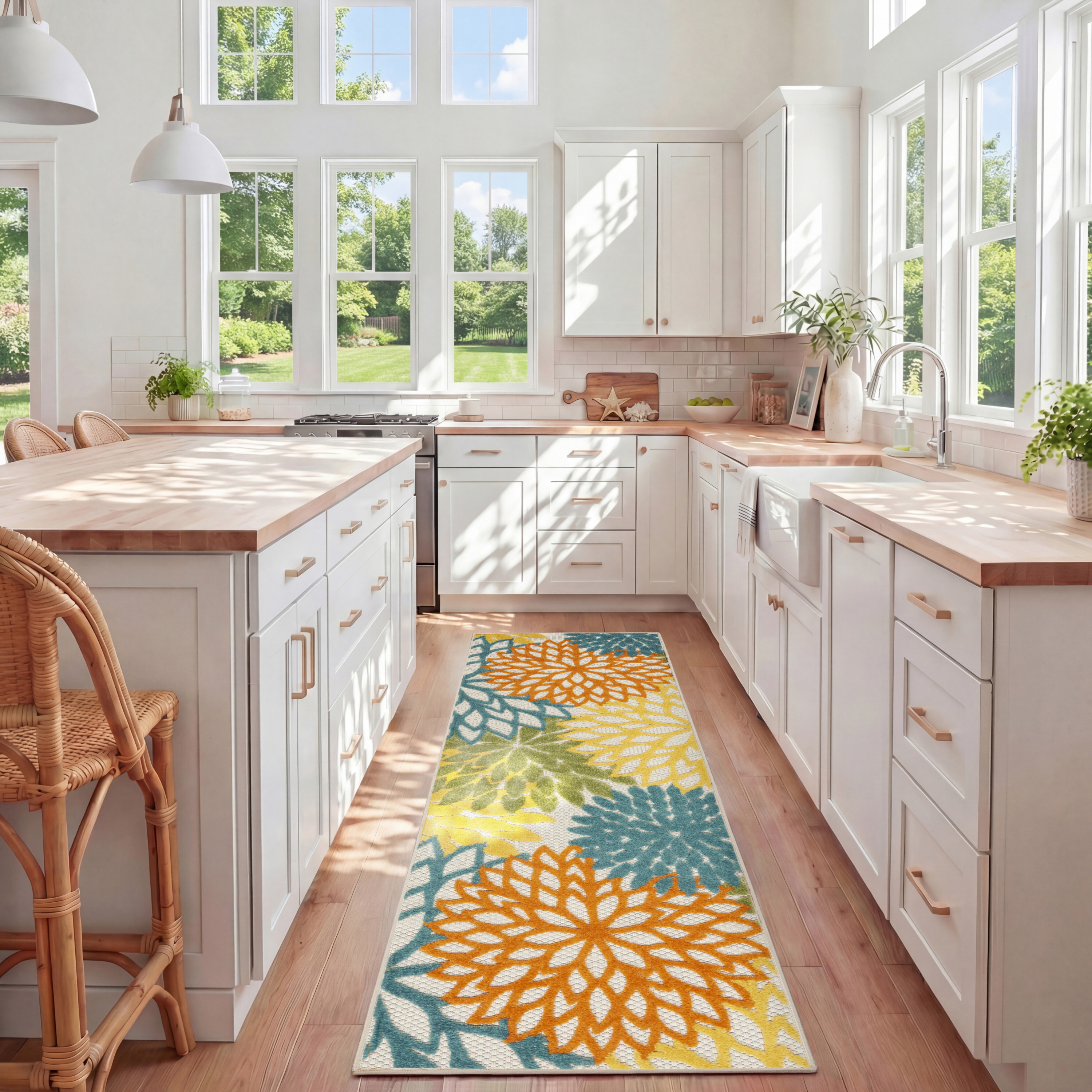 Nourison Aloha 2' x 6' Turquoise Multicolor Tropical Rug