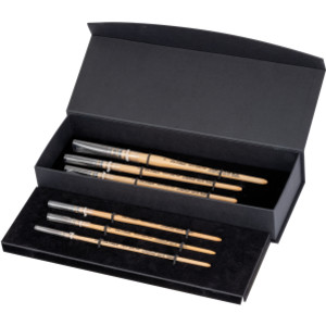 PETIT GRIS PUR Wash Brushes, Natural Blue Squirrel, Watercolor, Round, Series 418, Assorted, 6 Brush Set in Gift Box with Magnetic Close