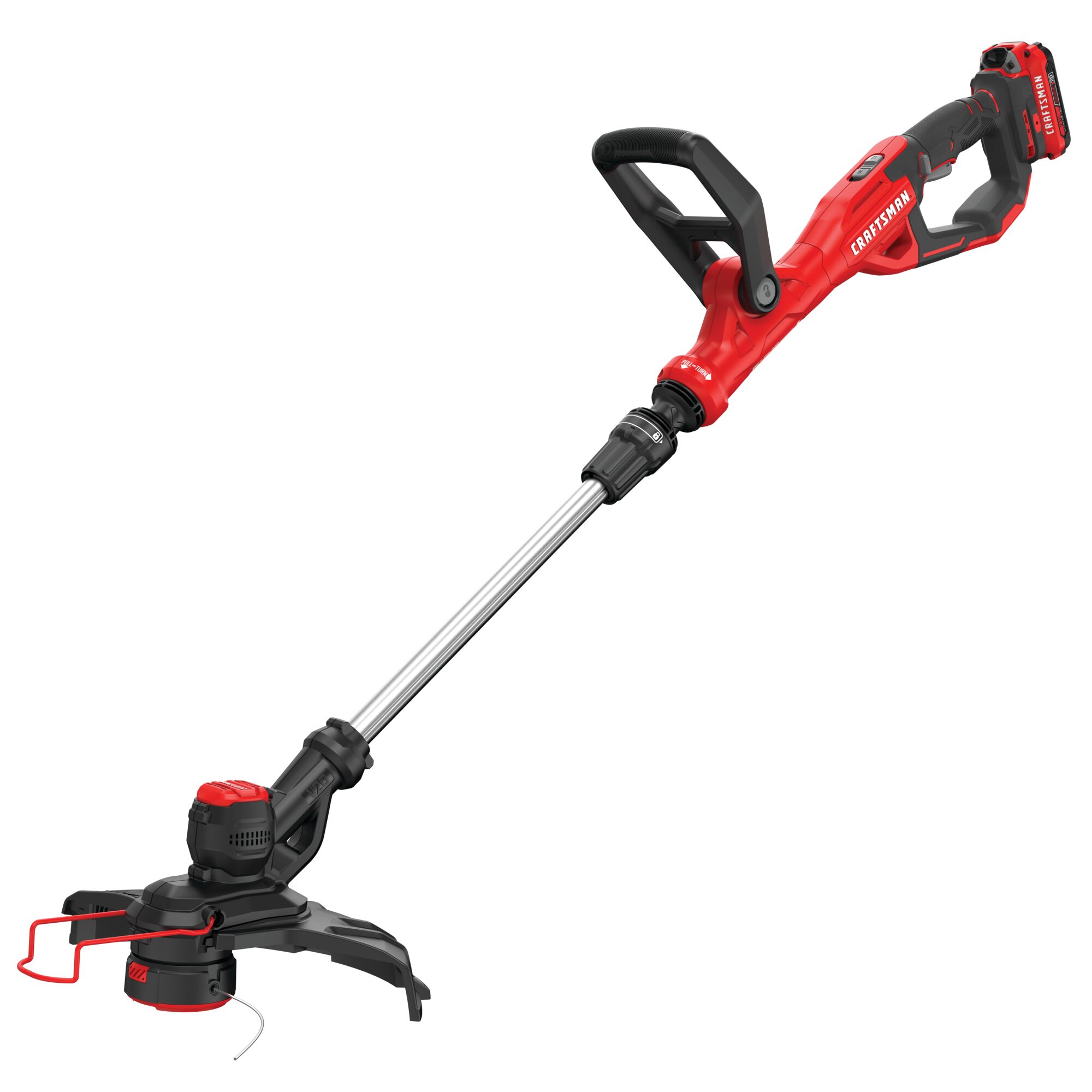 Left profile of 20 volt weedwacker 13 inch cordless string trimmer and edger with automatic feed kit.