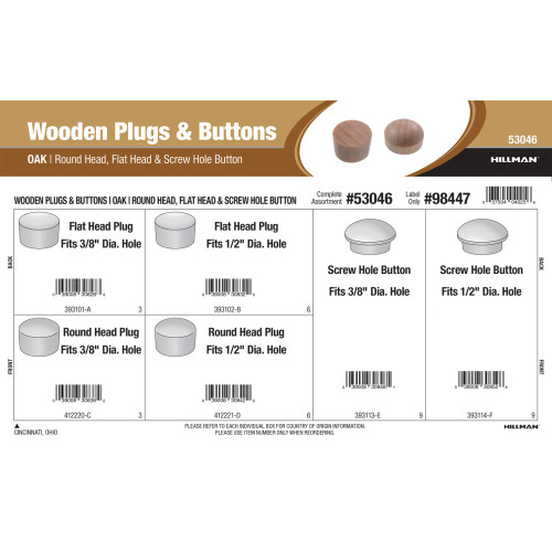 Oak Wooden Plugs & Buttons Assortment (Round Head, Flat Head, & Screw Hole Button)