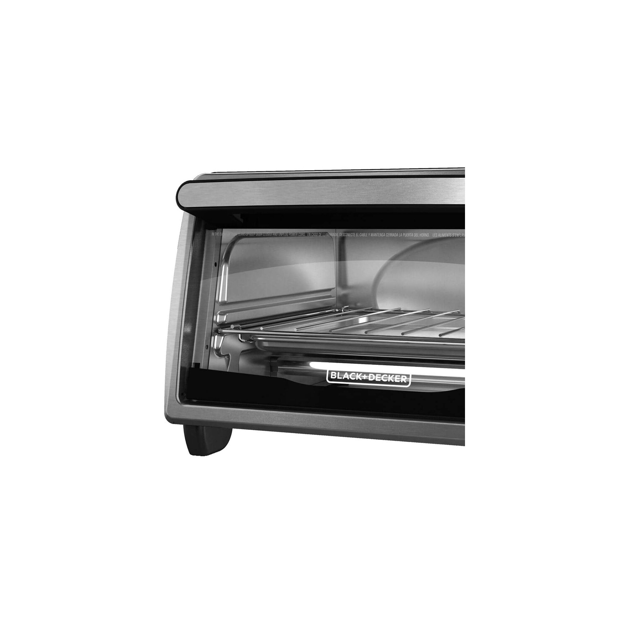 Close-up of 4-Slice Toaster Oven on white background.