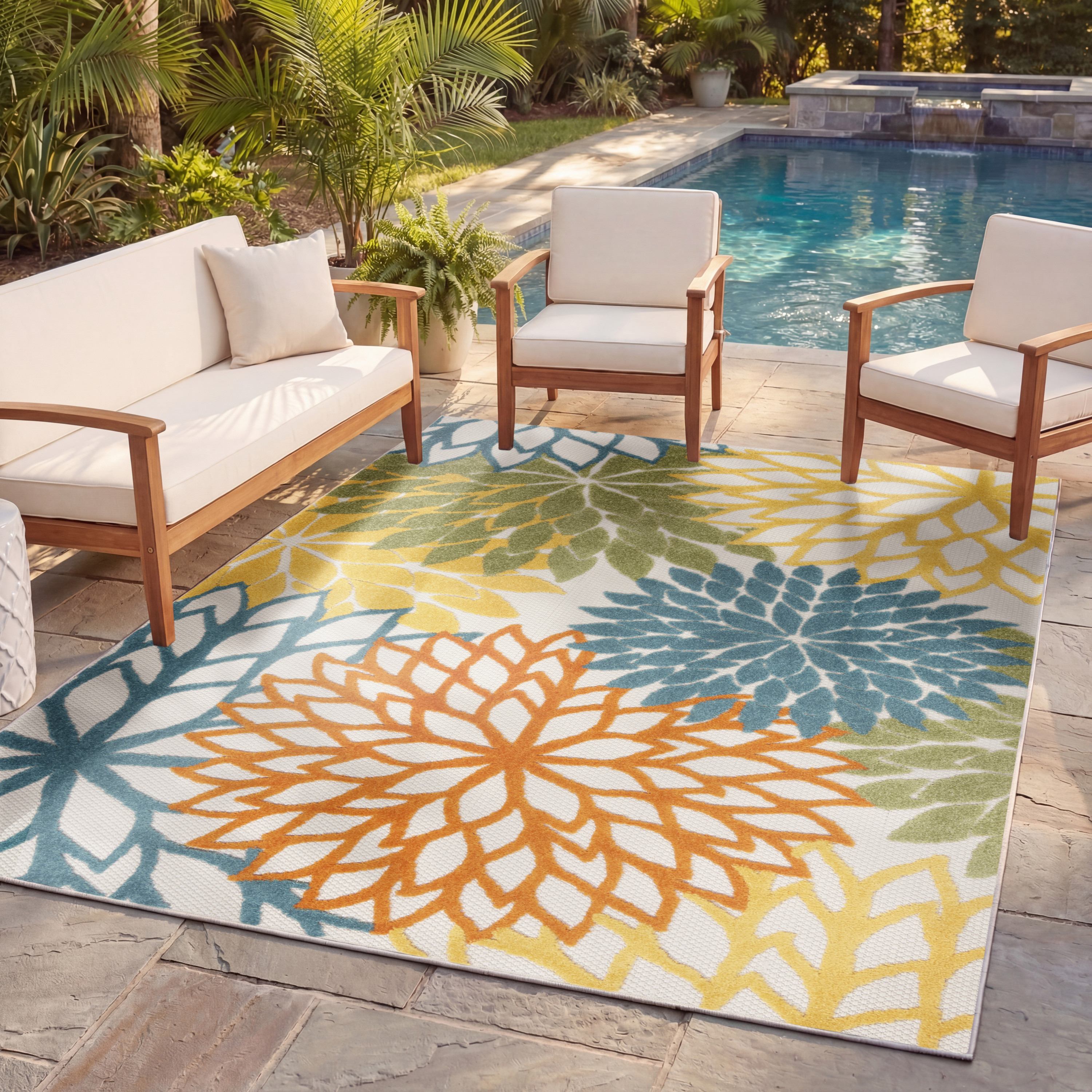 Nourison Aloha 6' x 9' Turquoise Multicolor Tropical Rug