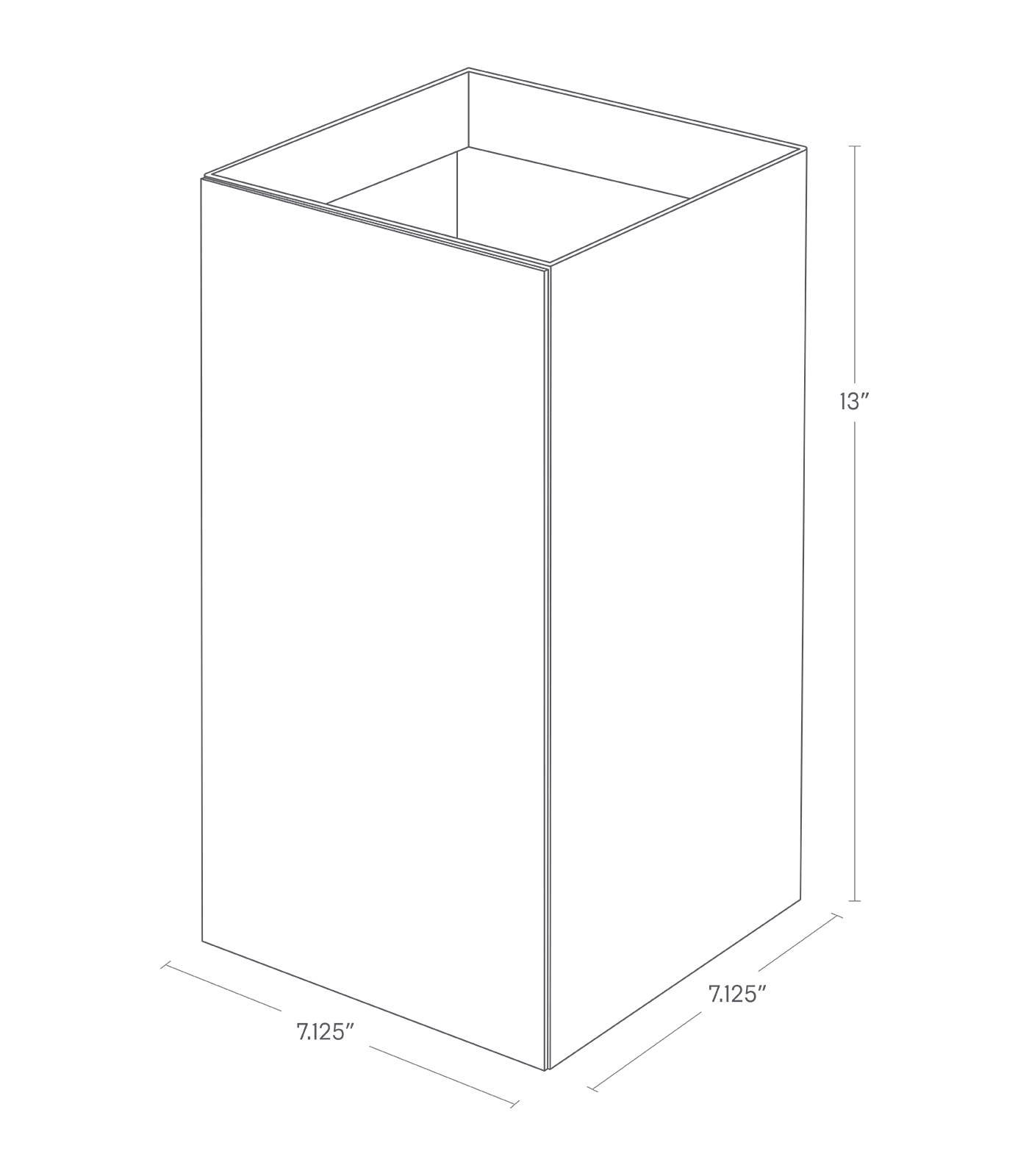 TOWER Trash Can. Size: Short. 13 inches tall, 7.125 inches long, 7.125 inches wide.
