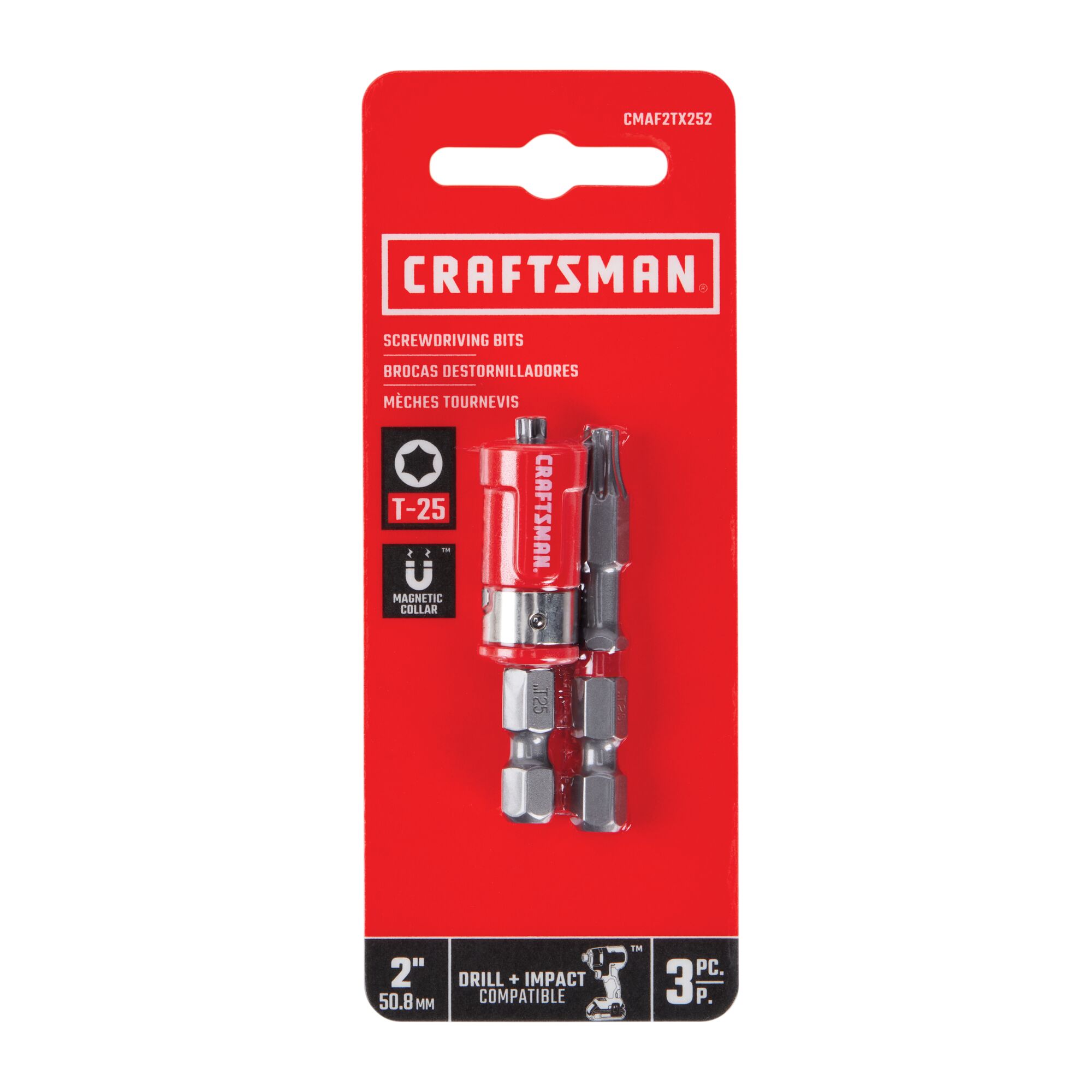 2 inch Number 2 Square or Robertson High carbon Steel Hex Shank Screwdriver Bit 2 piece in carded packaging.