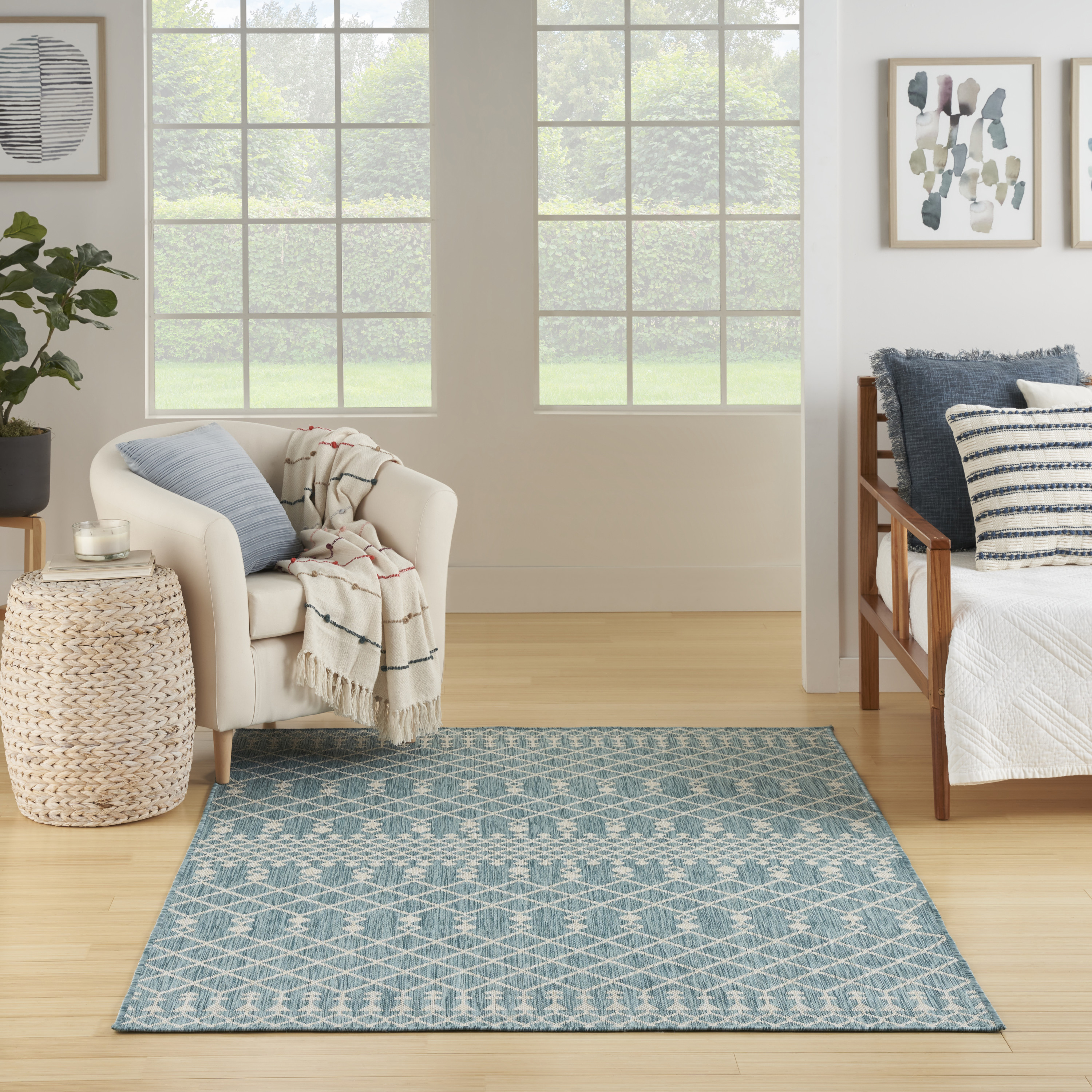 Nourison Positano 4' x 6' Aqua Modern Rug