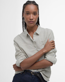 Beachfront Relaxed Long-Sleeved Shirt Dusky Green Stripe