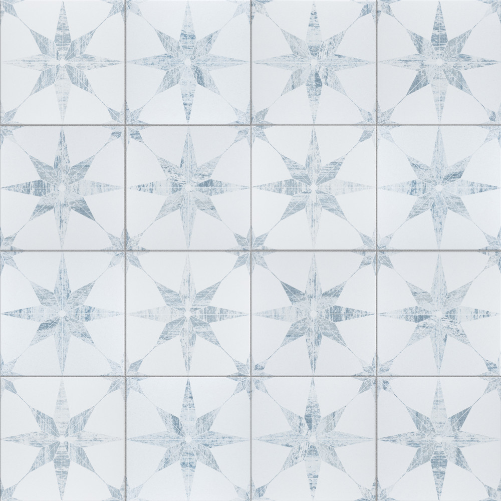 Cassis Stella White 9.75x9.75 Square Porcelain Floor and Wall Digital Pattern