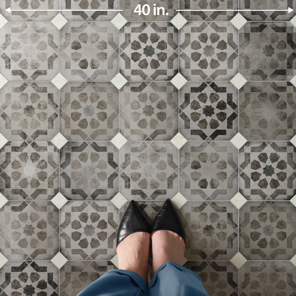 Laverton Octagon Deco Sombra with Taco Nieve 7-7/8 in. x 7-7/8 in. Porcelain Floor and Wall Tile