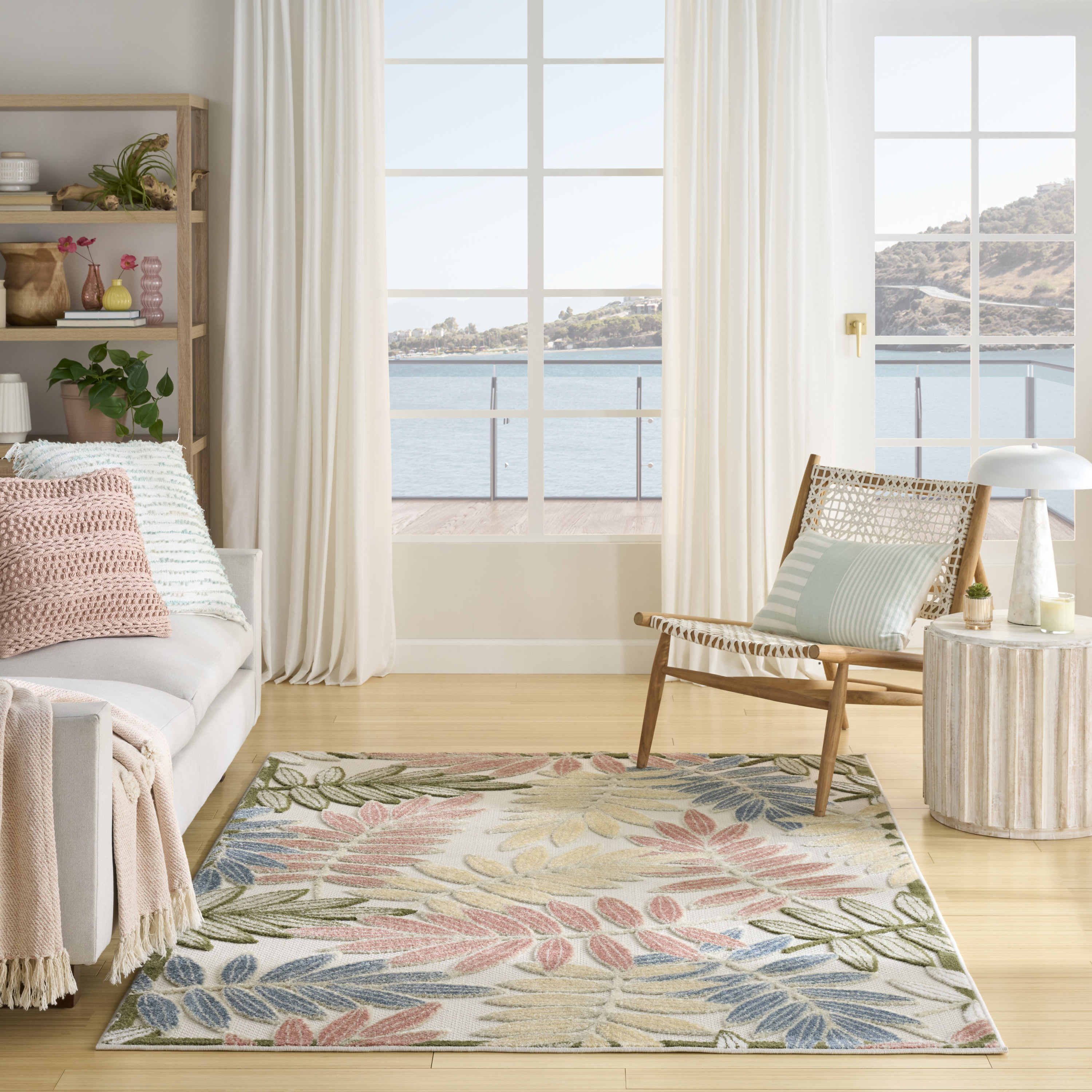 Nourison Aloha 5'3" x 7'5" Ivory Rose Modern Rug