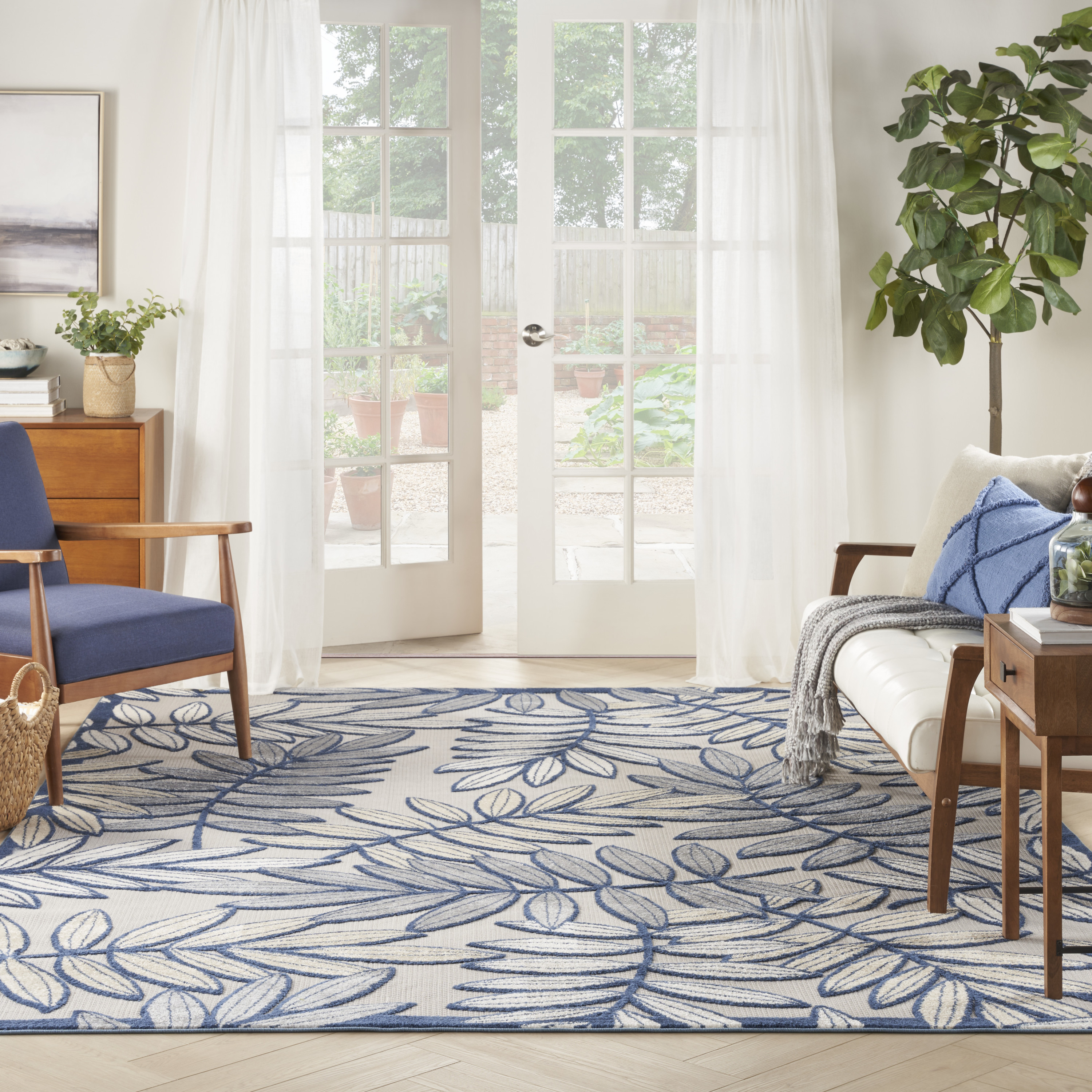Nourison Aloha 7'10" x 10'6" Ivory Navy Tropical Rug