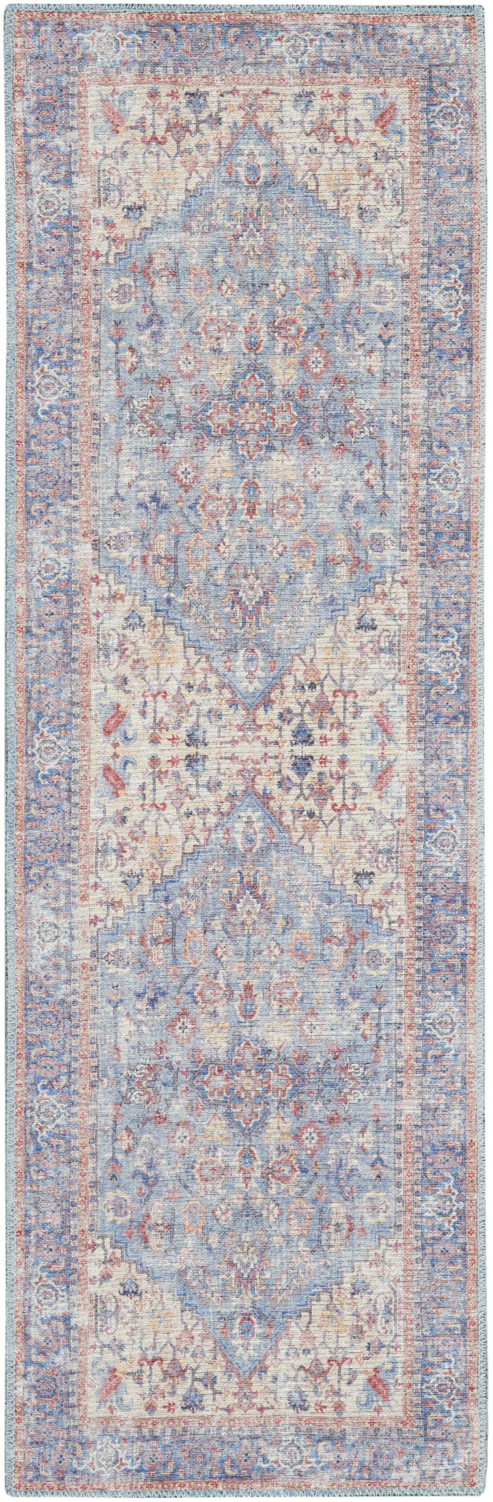 Nourison New Concept Washables 2'2" x 12' Blue Multicolor Vintage Indoor Rug