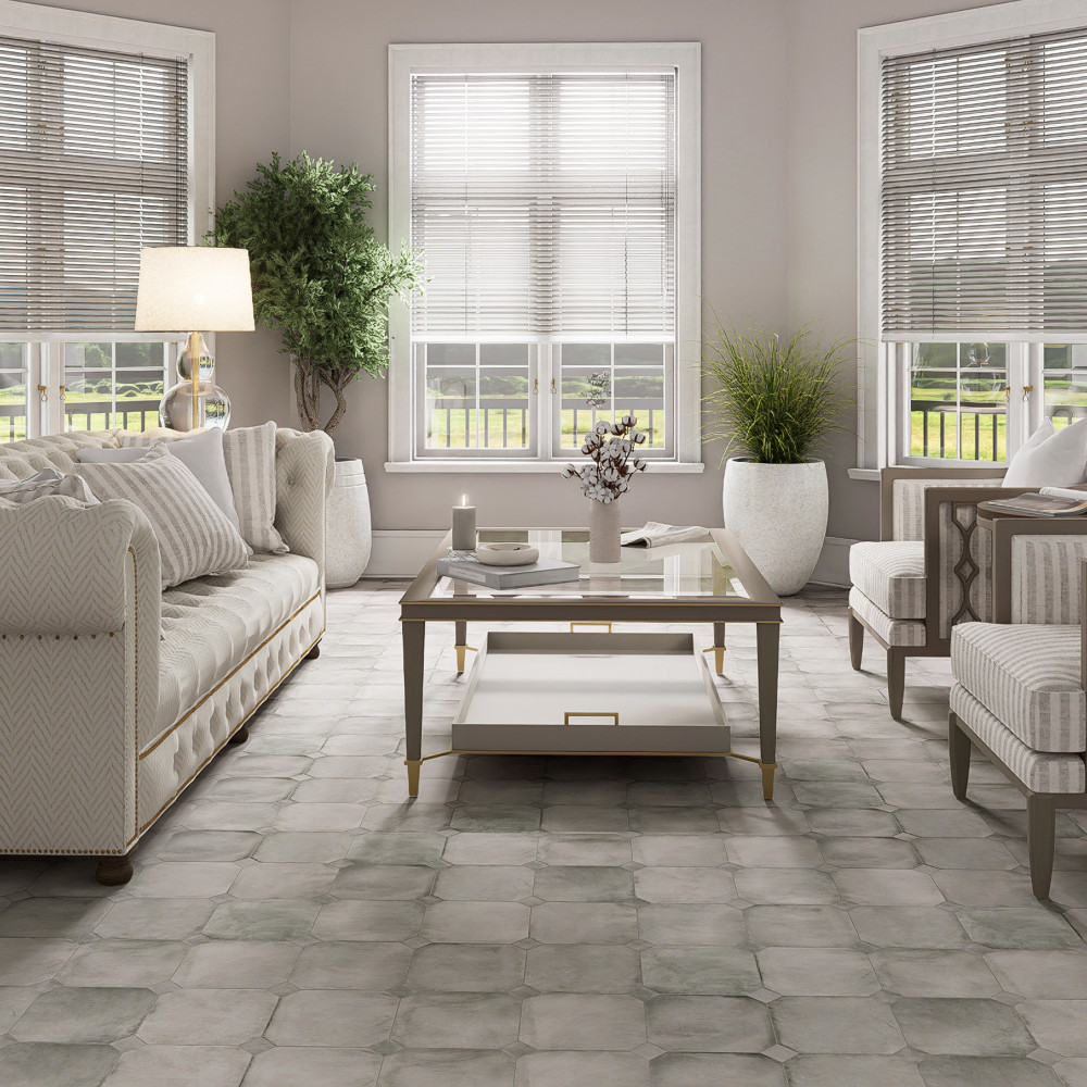 Laverton Octagon Gris with Taco Gris 7-7/8 in. x 7-7/8 in. Porcelain Floor and Wall Tile