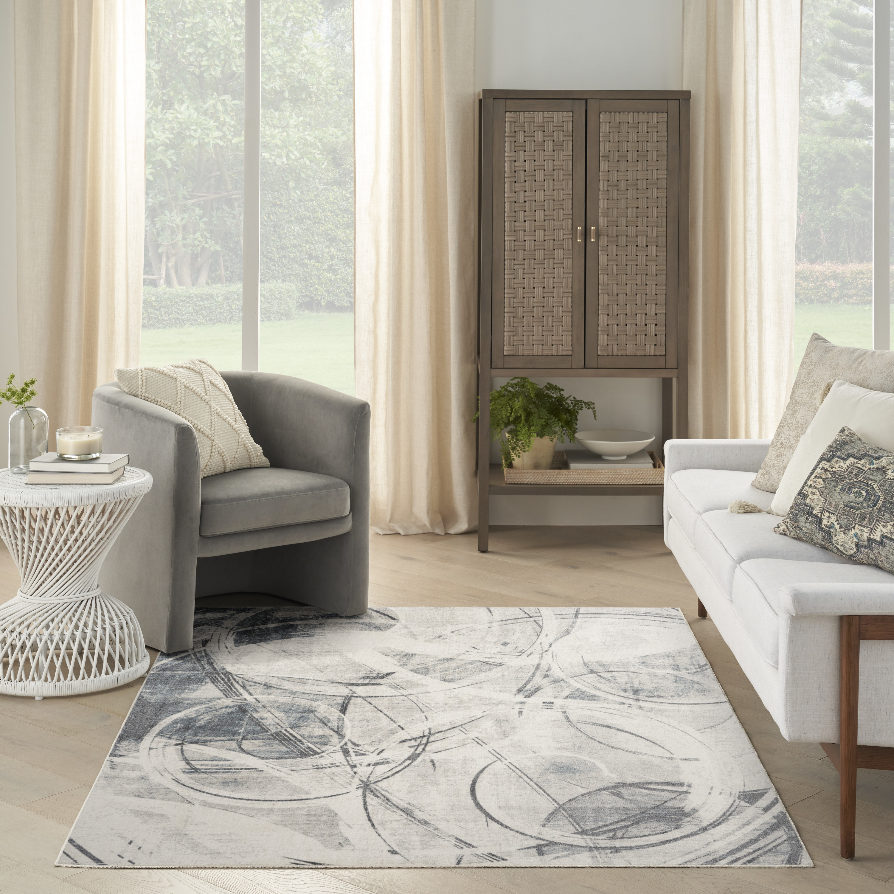 Nourison Astra Machine Washable 4' x 6' Silver Blue Modern Indoor Rug