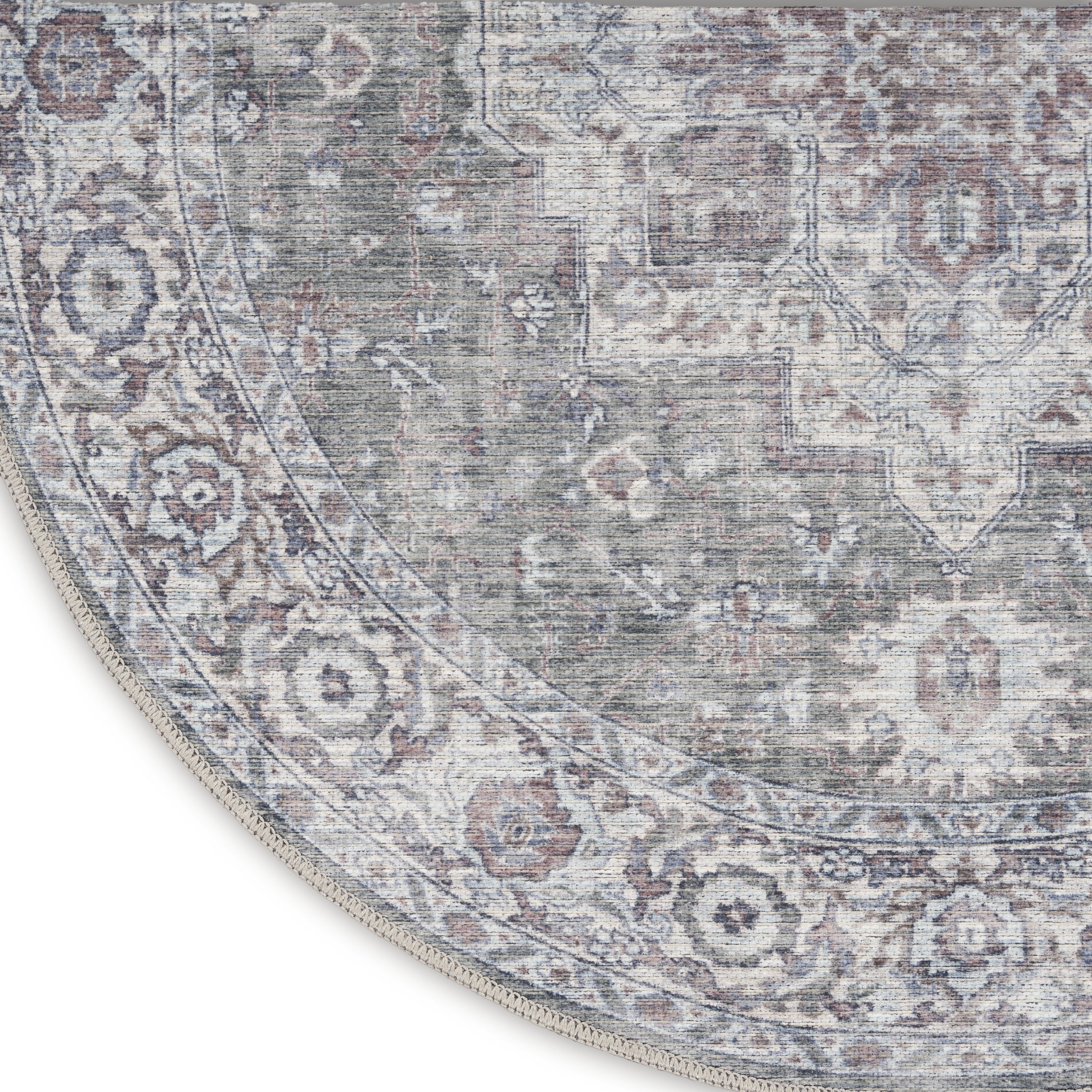 Nourison New Concept Washables 7'10" x Round Ivory Grey Vintage Indoor Rug