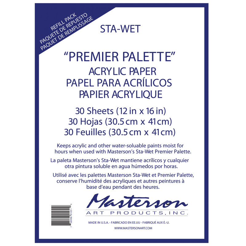 Sta-Wet® Premier Palette Acrylic Paper Refill Pack, 12x16 in, Set of 30