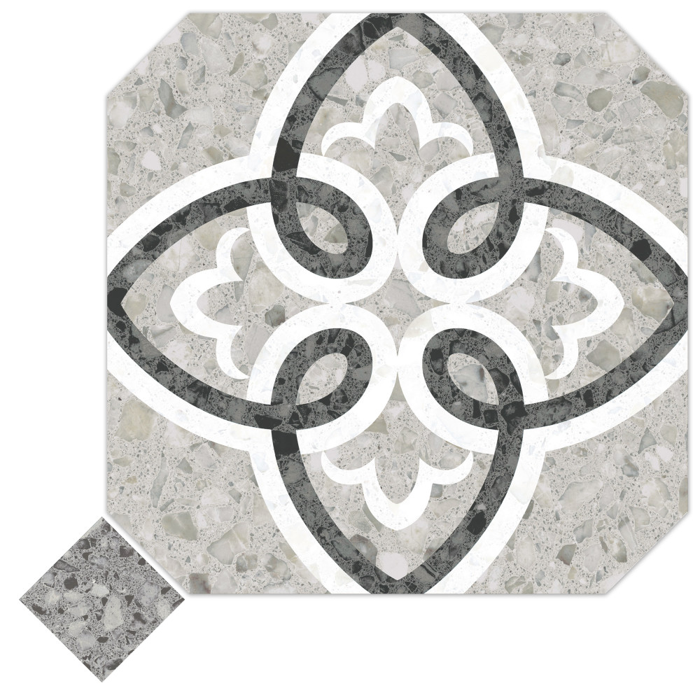 Riviera Octagon Garde Gris with Taco Nero 7-7/8 in. x 7-7/8 in. Porcelain Floor and Wall Tile